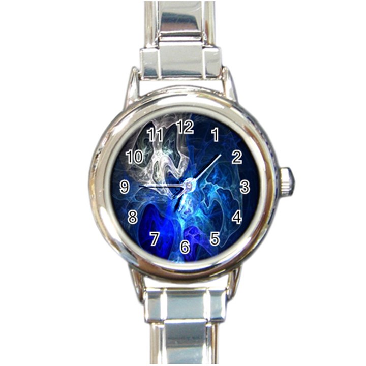 Ghost Fractal Texture Skull Ghostly White Blue Light Abstract Round Italian Charm Watch