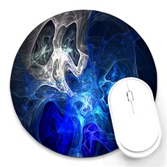 Ghost Fractal Texture Skull Ghostly White Blue Light Abstract Round Mousepads by Simbadda