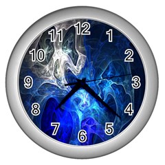 Ghost Fractal Texture Skull Ghostly White Blue Light Abstract Wall Clocks (silver)  by Simbadda