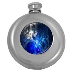 Ghost Fractal Texture Skull Ghostly White Blue Light Abstract Round Hip Flask (5 Oz) by Simbadda