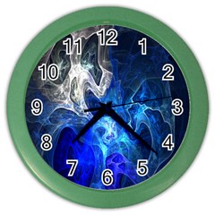 Ghost Fractal Texture Skull Ghostly White Blue Light Abstract Color Wall Clocks by Simbadda