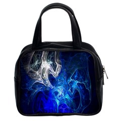 Ghost Fractal Texture Skull Ghostly White Blue Light Abstract Classic Handbags (2 Sides)