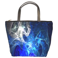 Ghost Fractal Texture Skull Ghostly White Blue Light Abstract Bucket Bags by Simbadda