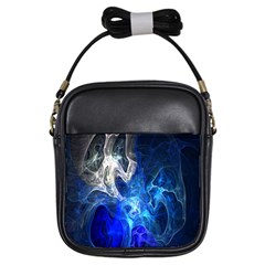 Ghost Fractal Texture Skull Ghostly White Blue Light Abstract Girls Sling Bags by Simbadda