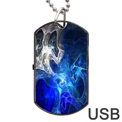 Ghost Fractal Texture Skull Ghostly White Blue Light Abstract Dog Tag Usb Flash (one Side) by Simbadda