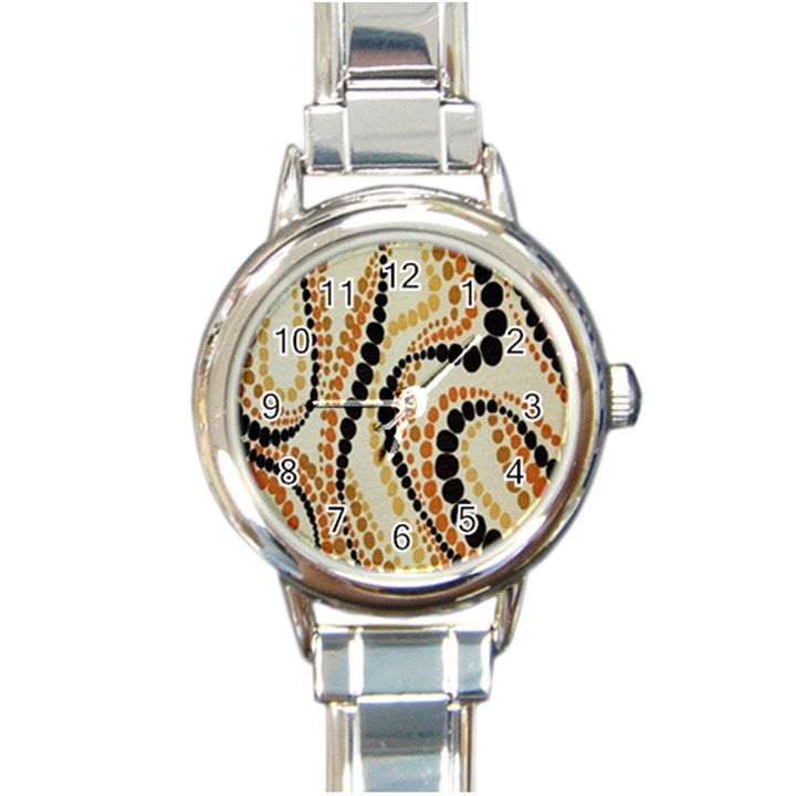 Polka Dot Texture Fabric 70s Orange Swirl Cloth Pattern Round Italian Charm Watch