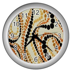 Polka Dot Texture Fabric 70s Orange Swirl Cloth Pattern Wall Clocks (silver)  by Simbadda