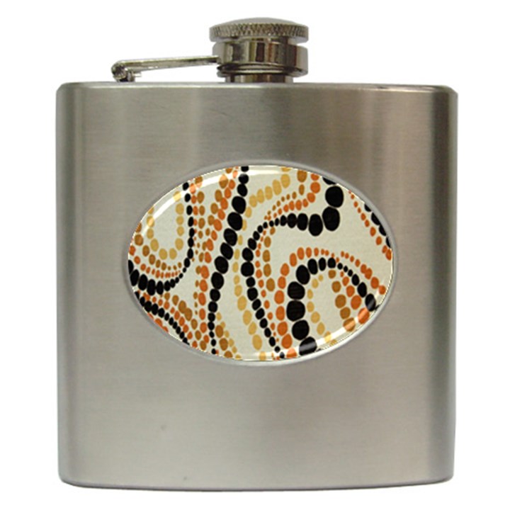 Polka Dot Texture Fabric 70s Orange Swirl Cloth Pattern Hip Flask (6 oz)