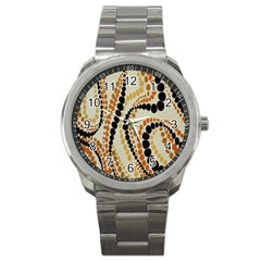 Polka Dot Texture Fabric 70s Orange Swirl Cloth Pattern Sport Metal Watch by Simbadda