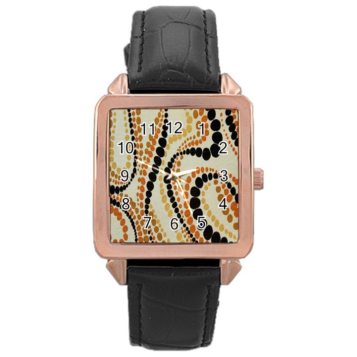 Polka Dot Texture Fabric 70s Orange Swirl Cloth Pattern Rose Gold Leather Watch 