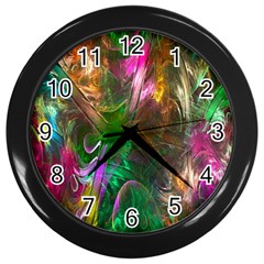 Fractal Texture Abstract Messy Light Color Swirl Bright Wall Clocks (black) by Simbadda