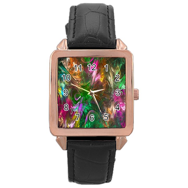 Fractal Texture Abstract Messy Light Color Swirl Bright Rose Gold Leather Watch 