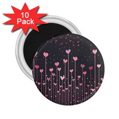 Pink Hearts On Black Background 2 25  Magnets (10 Pack) 