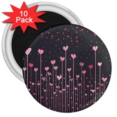 Pink Hearts On Black Background 3  Magnets (10 pack) 