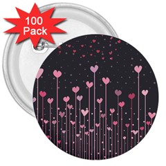 Pink Hearts On Black Background 3  Buttons (100 Pack) 