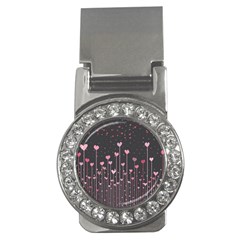 Pink Hearts On Black Background Money Clips (CZ) 