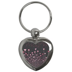 Pink Hearts On Black Background Key Chains (heart) 