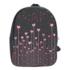 Pink Hearts On Black Background School Bags(Large) 