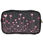 Pink Hearts On Black Background Toiletries Bags 2-Side Front