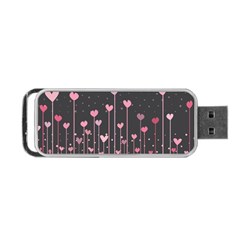 Pink Hearts On Black Background Portable USB Flash (One Side)