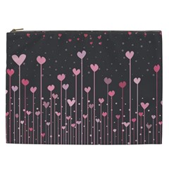 Pink Hearts On Black Background Cosmetic Bag (XXL) 