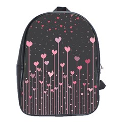 Pink Hearts On Black Background School Bags (XL) 