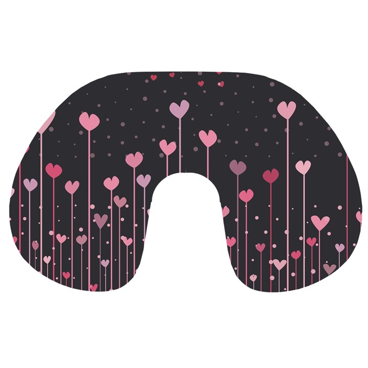 Pink Hearts On Black Background Travel Neck Pillows