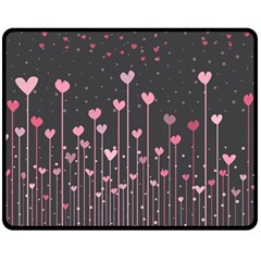 Pink Hearts On Black Background Double Sided Fleece Blanket (Medium) 