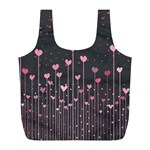 Pink Hearts On Black Background Full Print Recycle Bags (L)  Front