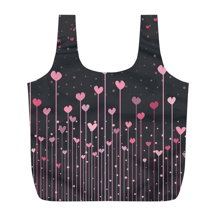 Pink Hearts On Black Background Full Print Recycle Bags (L) 