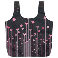 Pink Hearts On Black Background Full Print Recycle Bags (l) 