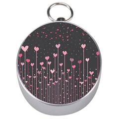 Pink Hearts On Black Background Silver Compasses