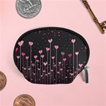 Pink Hearts On Black Background Accessory Pouches (Small)  Front