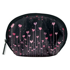 Pink Hearts On Black Background Accessory Pouches (medium) 