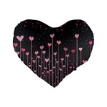 Pink Hearts On Black Background Standard 16  Premium Flano Heart Shape Cushions Front