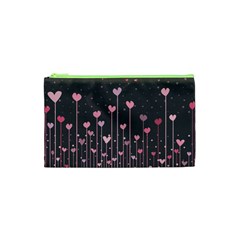 Pink Hearts On Black Background Cosmetic Bag (XS)