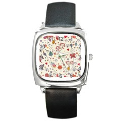 Spring Floral Pattern With Butterflies Square Metal Watch by TastefulDesigns