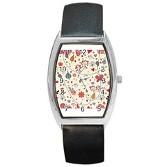 Spring Floral Pattern With Butterflies Barrel Style Metal Watch