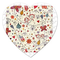 Spring Floral Pattern With Butterflies Jigsaw Puzzle (heart) by TastefulDesigns