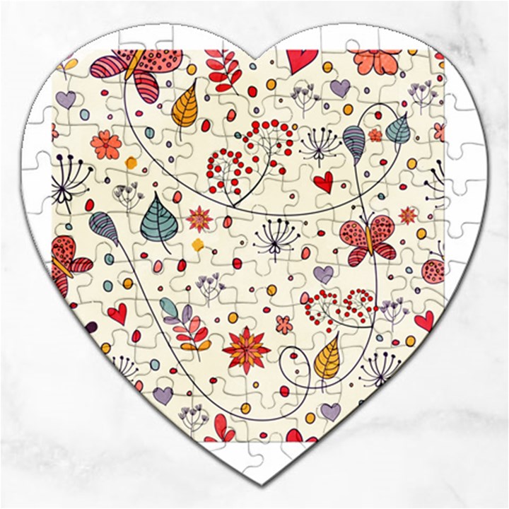 Spring Floral Pattern With Butterflies Jigsaw Puzzle (Heart)