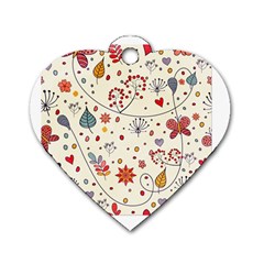 Spring Floral Pattern With Butterflies Dog Tag Heart (one Side) by TastefulDesigns