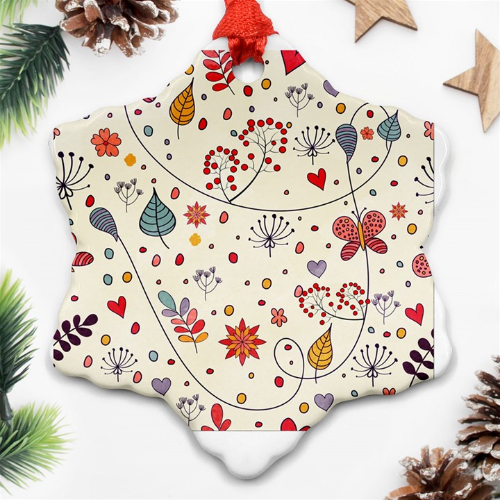 Spring Floral Pattern With Butterflies Ornament (Snowflake)