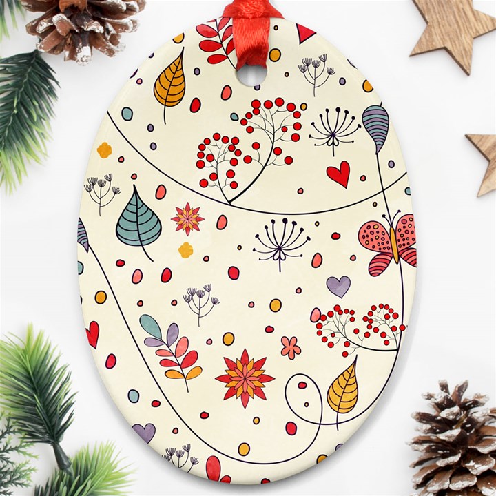 Spring Floral Pattern With Butterflies Ornament (Oval)