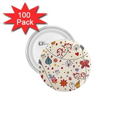 Spring Floral Pattern With Butterflies 1 75  Buttons (100 Pack)  by TastefulDesigns