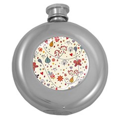 Spring Floral Pattern With Butterflies Round Hip Flask (5 Oz) by TastefulDesigns