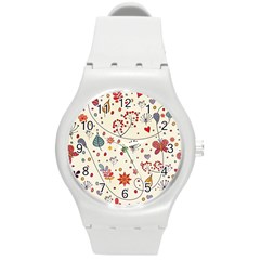 Spring Floral Pattern With Butterflies Round Plastic Sport Watch (m) by TastefulDesigns