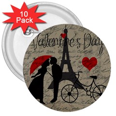 Love Letter - Paris 3  Buttons (10 Pack)  by Valentinaart