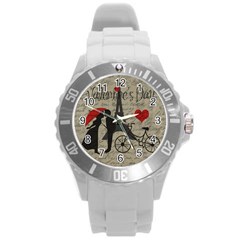 Love Letter - Paris Round Plastic Sport Watch (l) by Valentinaart