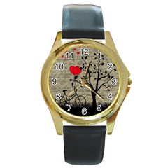 Love Letter Round Gold Metal Watch