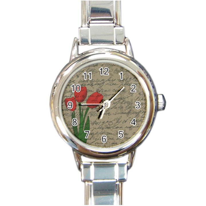 Vintage tulips Round Italian Charm Watch